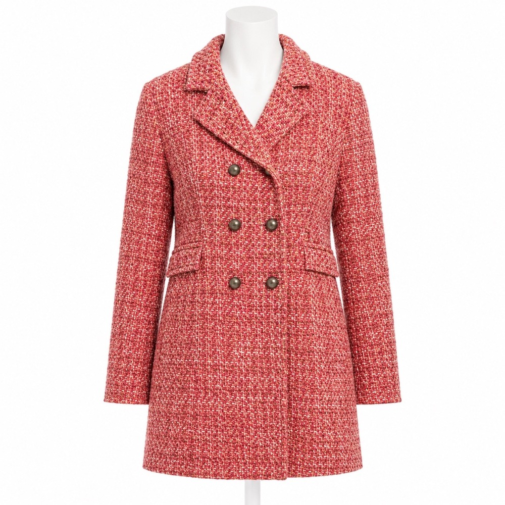 Vintage Bill Blass Signature Wool Blend Tweed Peacoat Coral Womens 12 Petite